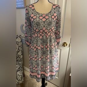 Pinkblush Maternity Dress Scoop Neck Black & Pink Sheer sleeves Size Small